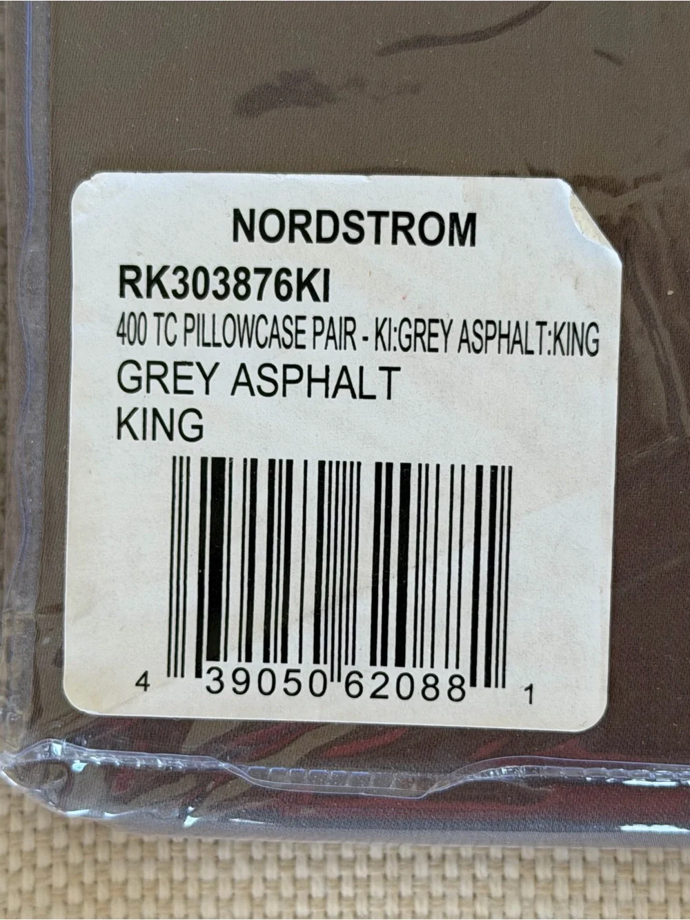 Nordstrom Gray Pair of Two Sateen Grey Pillow Cases 400 TC Size King NWT